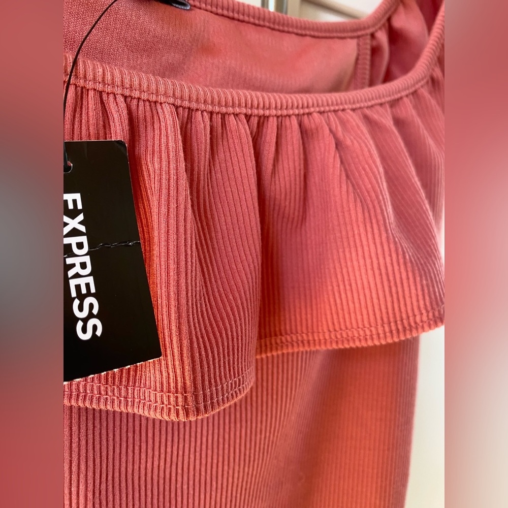 NWT Express Ribbed Off Shoulder Ruffle Bodysuit - Picture 5 of 5